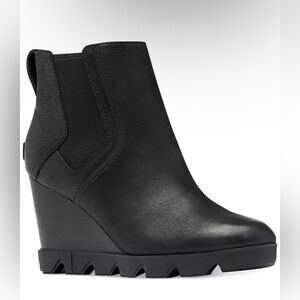 Sorel Women's Joan Uptown Wedge Platform Chelsea Boot Black Leather Size 8.5